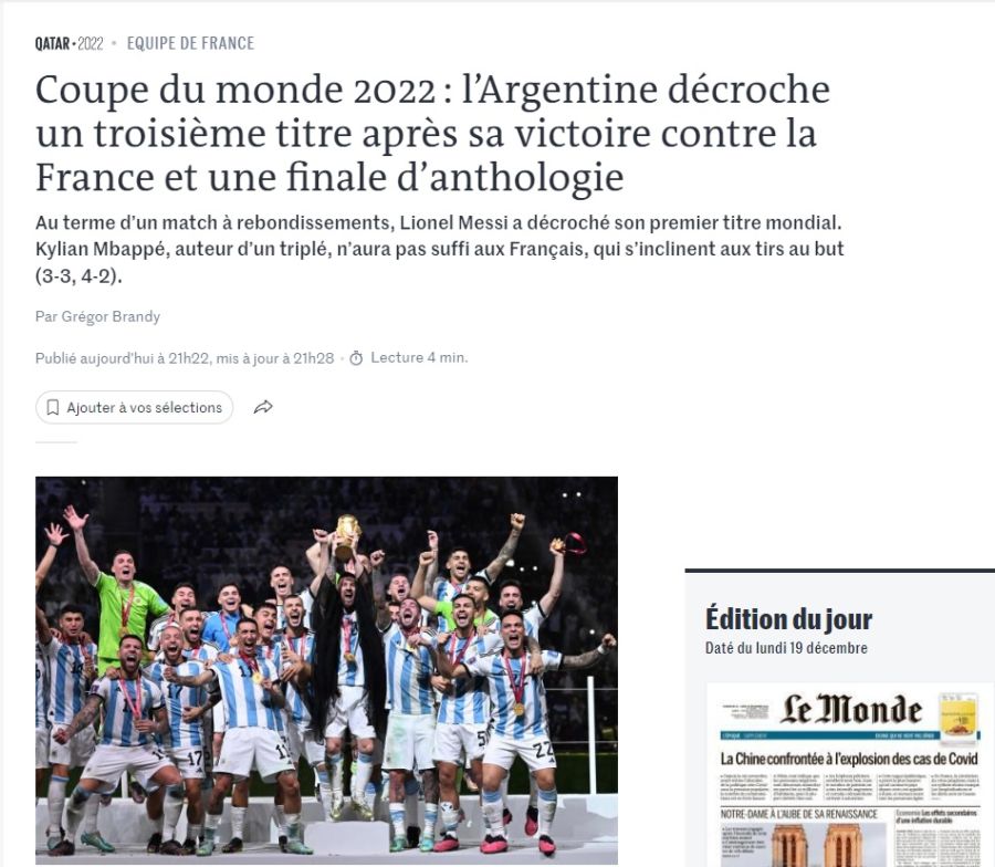 Argentina campeón de Qatar 2022: así lo registraron los diarios del mundo