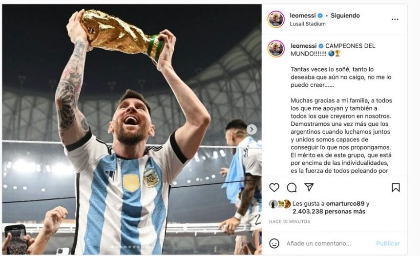 El mensaje de Lionel Messi tras ganar el Mundial de Qatar 2022