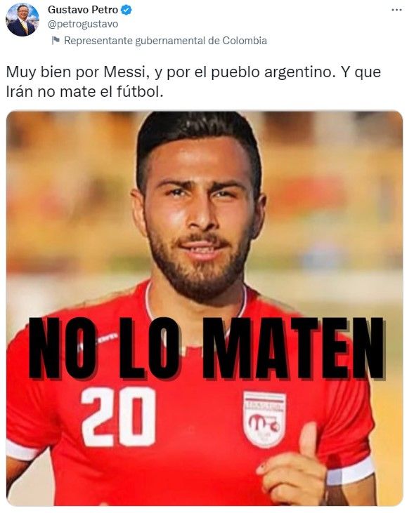 Gustavo Petro felicitó a Argentina por el triunfo en el mundial, y denunció a Irán por la condena a muerte contra el futbolista Amir Nasr-Azadani.