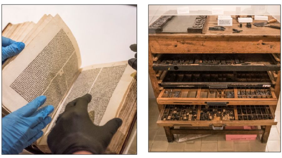 Imprenta. La obra maestra de la primera imprenta de Gutenberg en Maguncia fue la Biblia de 42 líneas.