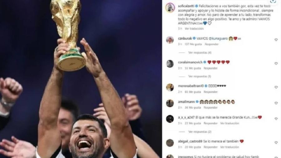 Sofia posteó una foto del Kun con sus levantando la Copa del Mundo 