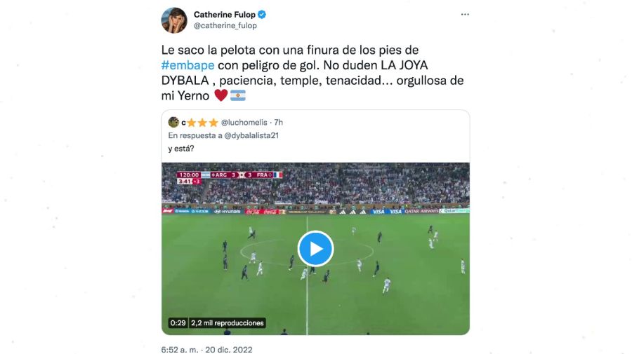 Catherine Fulop orgullosa de Paulo Dybala