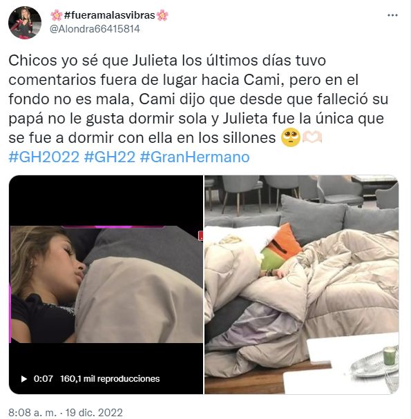 Gran Hermano: Camila contó que no puede dormir sola desde que falleció su papá y Julieta se fue a dormir con ella
