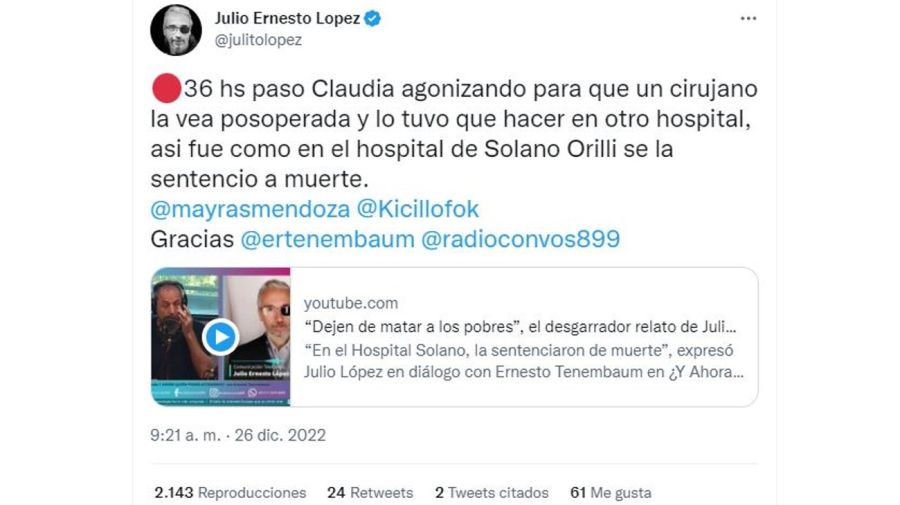 Julio Ernesto Lopez denuncia muerte cuñada