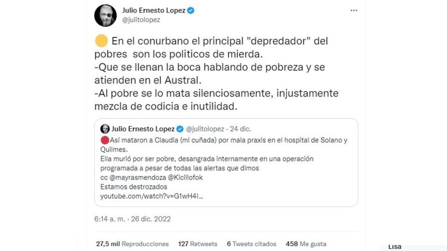Julio Ernesto Lopez denuncia muerte cuñada