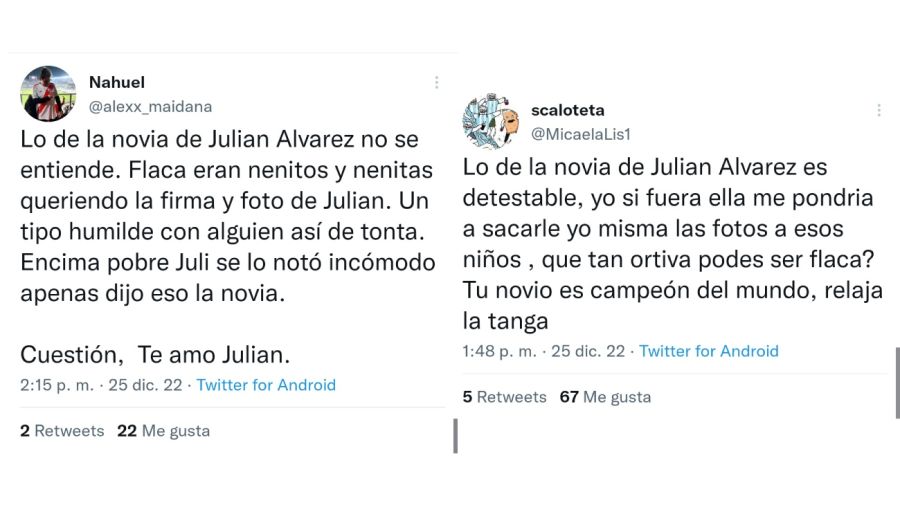 Rechazo a la novia de Julián Álvarez