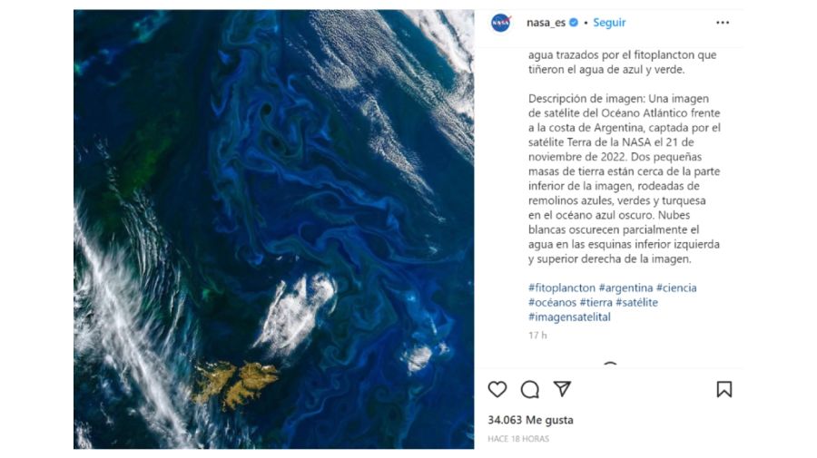 Publicación de la NASA - Islas Malvinas