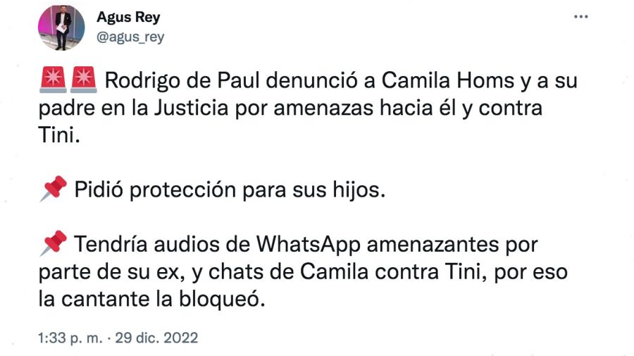 Rodrigo De Paul denunció a Camila Homs por las amenazas