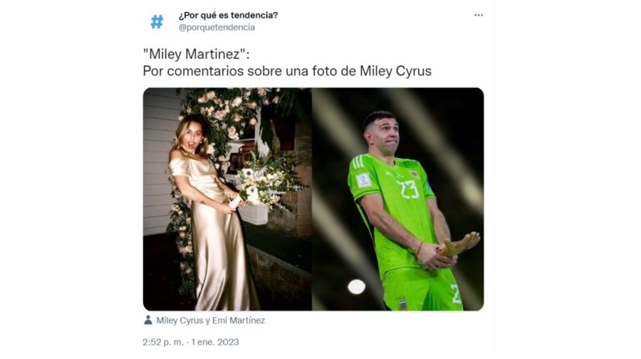 Miley Cyrus imitando el gesto de Dibu Martínez