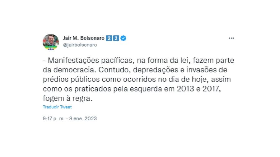 Tuit de Bolsonaro 20230108