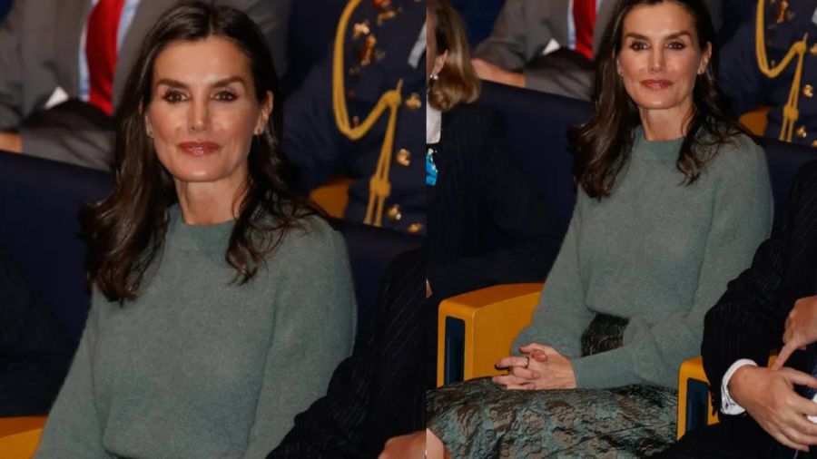 La Reina Letizia con un sobrio pero impactante look de diseñadores de su país.