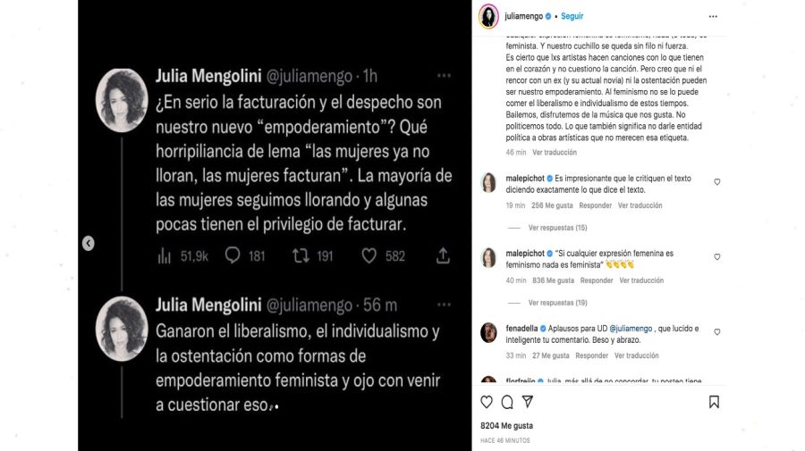 Julia Mengolini sobre shakira y la canción contra piqué