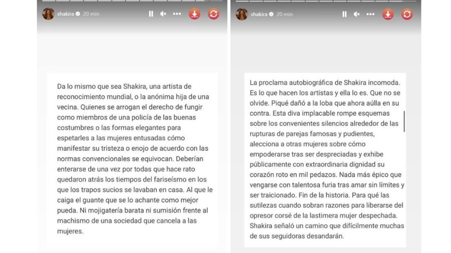 Shakira texto tras 53 contra Gerard Pique