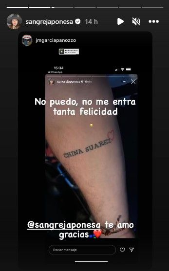 La China Suárez compartió el tatuaje que una fan se hizo de ella