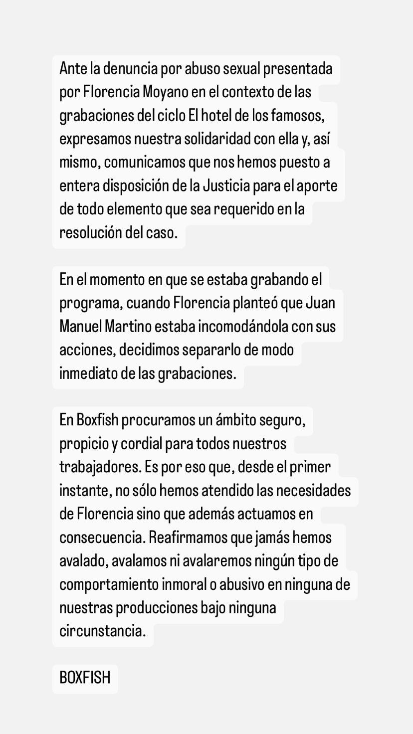 El Hotel de los Famosos: la productora rompió el silencio ante la denuncia de Flor Moyano contra Juan Martino