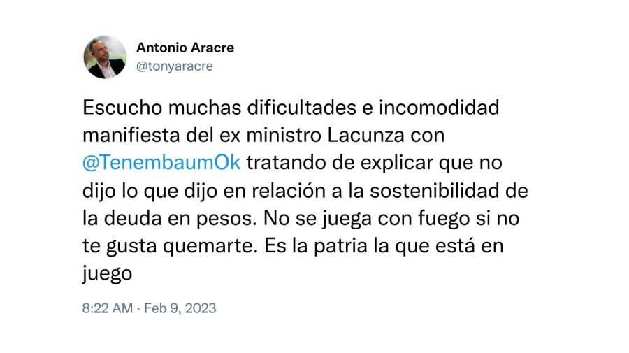 Tuit de Antonio Aracre 20230209