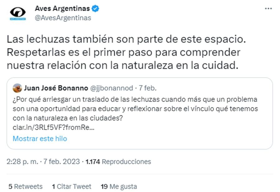 Tweet de Aves Argentinas 20230209