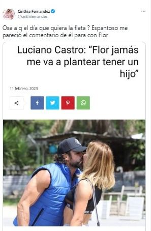Cinthia Fernández arremetió contra Luciano Castro por comentario sobre Flor Vigna: 