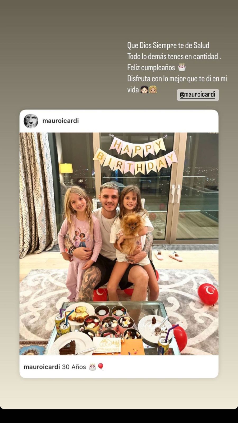 Wanda Nara a Mauro Icardi en su cumpelaños: 