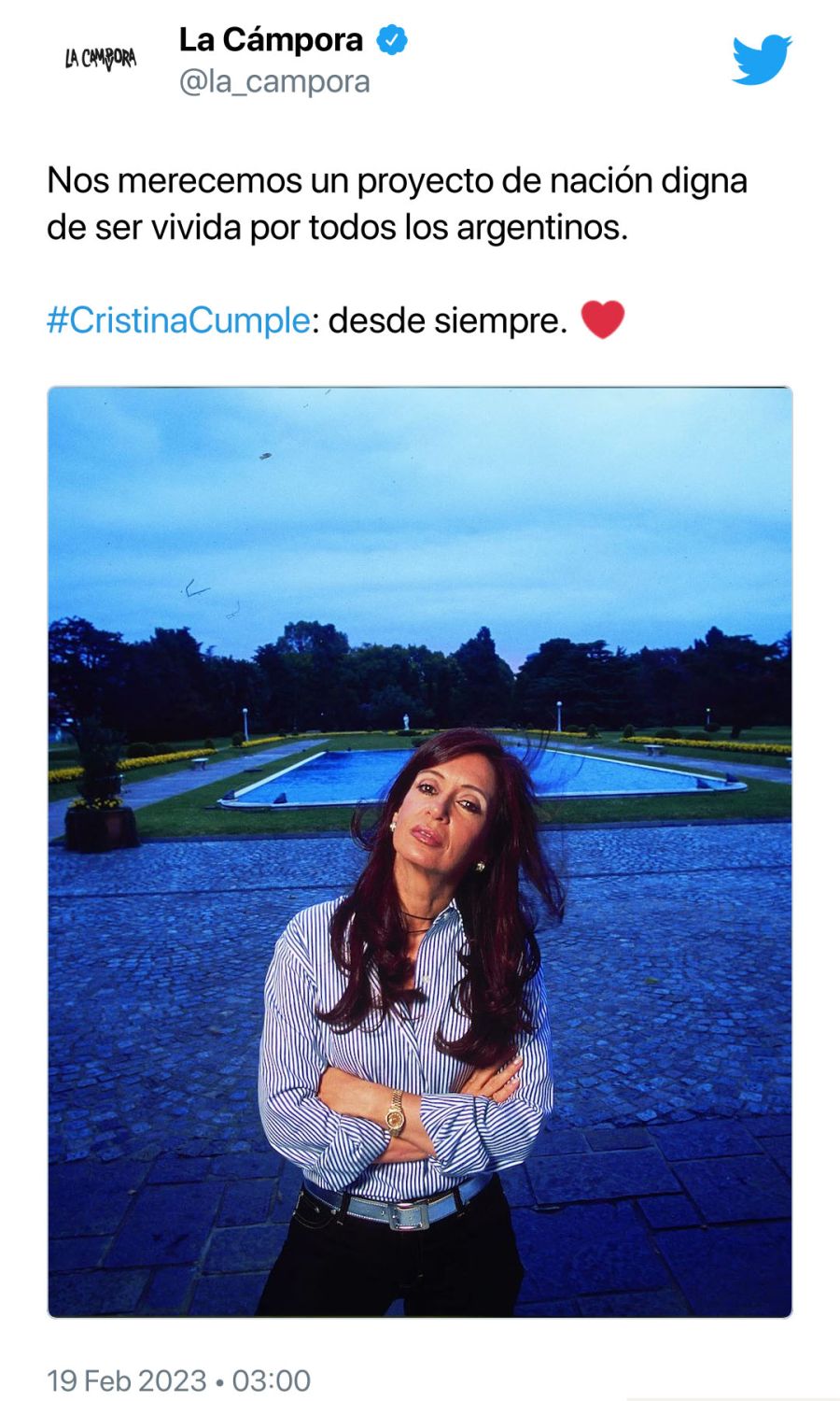 El saludo de La Cámpora a Cristina Kirchner por sus 70 años.