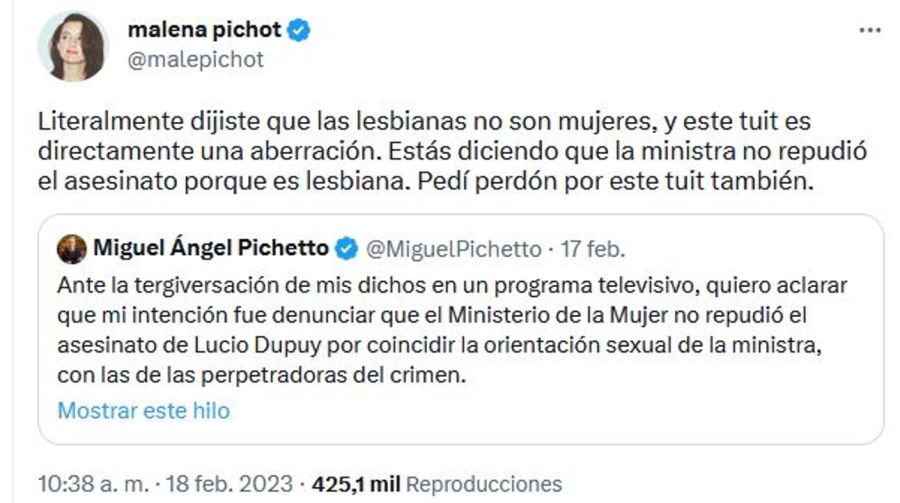 Malena Pichot contra Miguel Angel Pichetto