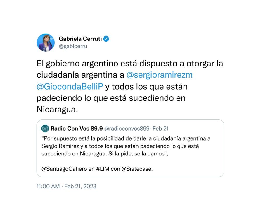 Tuit Cerruti sobre Nicaragua
