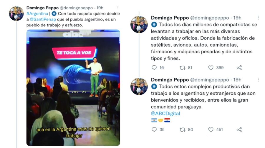 Santiago Peña, candidato a presidente paraguayo, y Domingo Peppo, embajador argentino