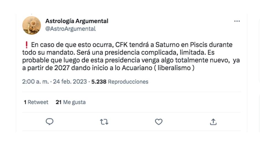 Predicción astrológica sobre Cristina Kirchner.