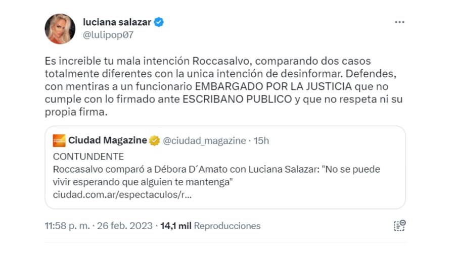 Luciana Salazar contra Susana Roccasalvo