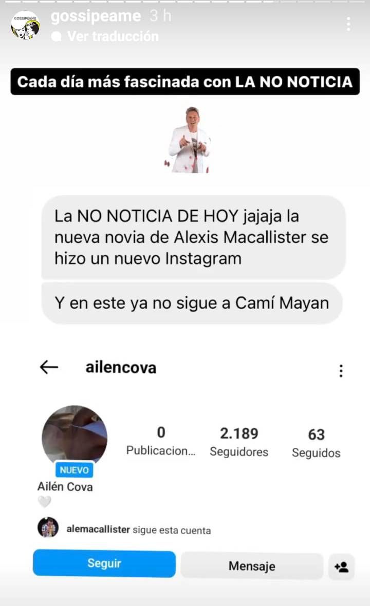 El gesto de Ailén Cova, la novia de Mac Allister: se creó una cuenta nueva y no sigue a Cami Mayán
