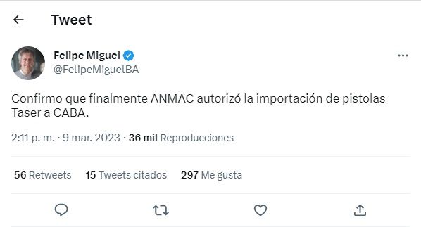 tweet Felipe Miguel por las Taser