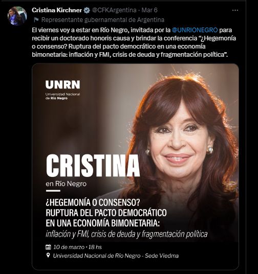 Cristina Kirchner en Río Negro
