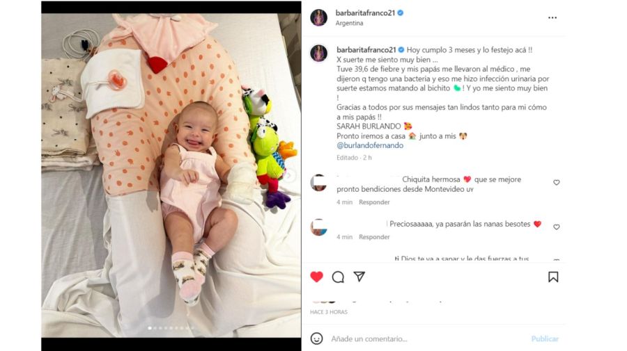 Posteo Barby Franco sobre su hija