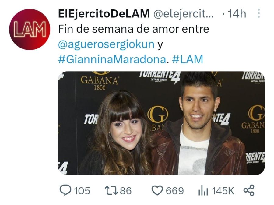 Gianinna Maradona y el Kun Aguero