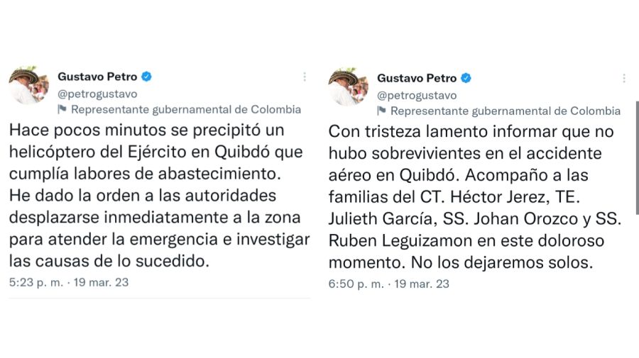 Gustavo Petro, sobre la caída del helicóptero del Ejército de Colombia