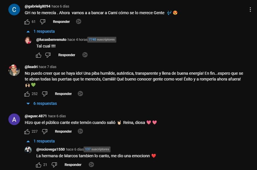 Los comentarios positivos sobre la canción de Camila Lattanzio