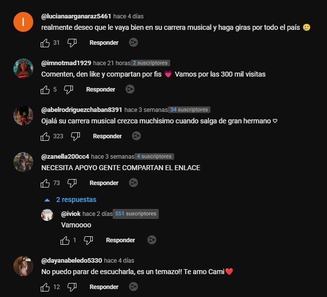 Los comentarios positivos sobre la canción de Camila Lattanzio 2