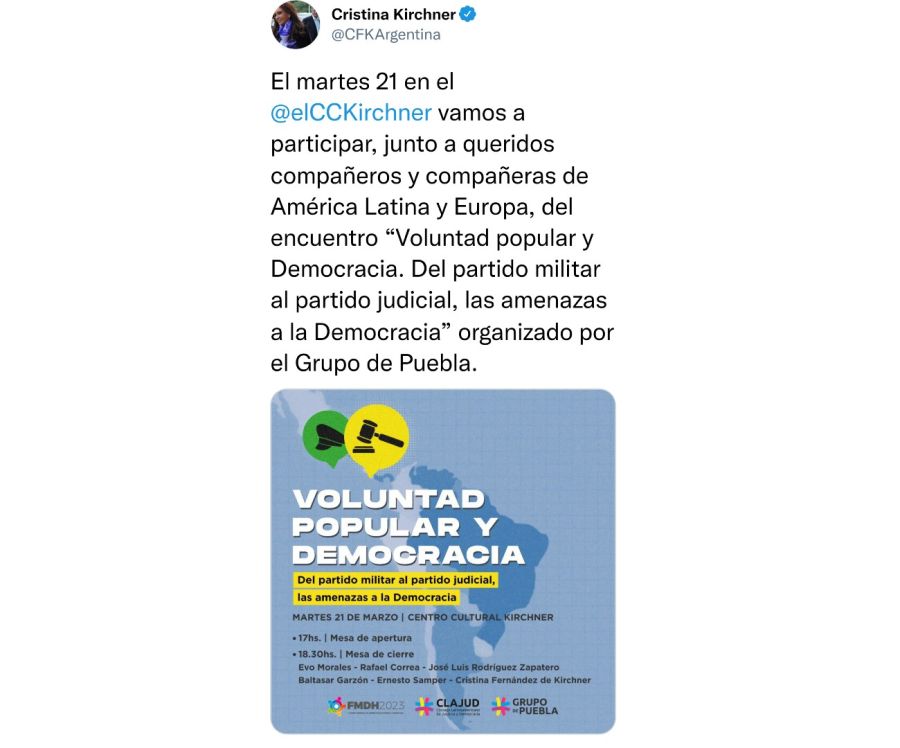 Tuit de Cristina Kirchner 20230321