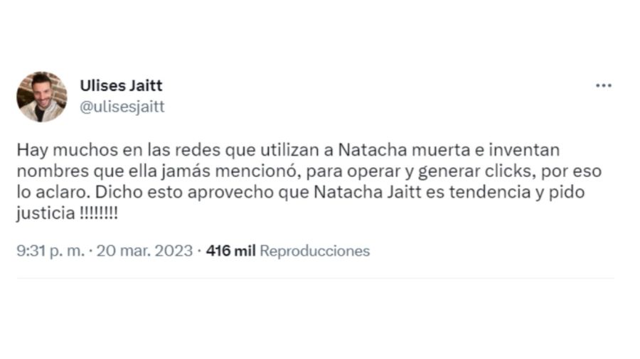 Tuit Ulises Jaitt sobre Natacha