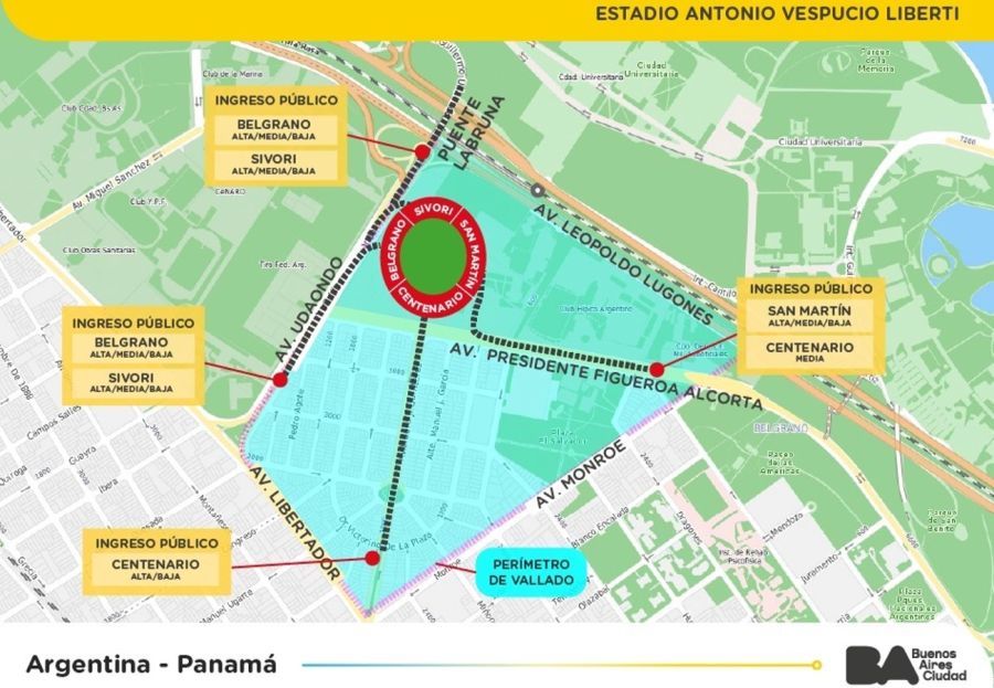 Cortes y accesos para el partido de Argentina Panamá 20230322