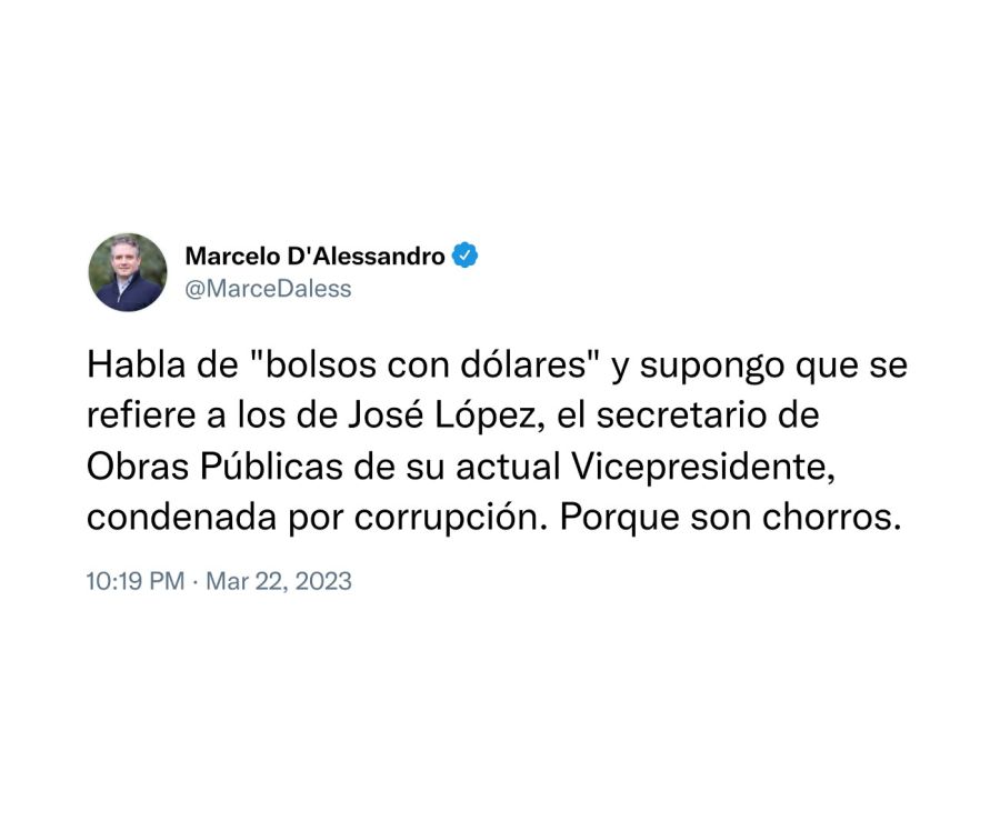 Tuit de Marcelo D´Alessandro 20230323