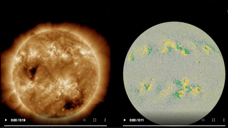 Imagem do Sol feita em 27/03/2023 feita pelo Solar Dynamics Observatory |  Cortesia da NASA/SDO e das equipes científicas da AIA, EVE e HMI