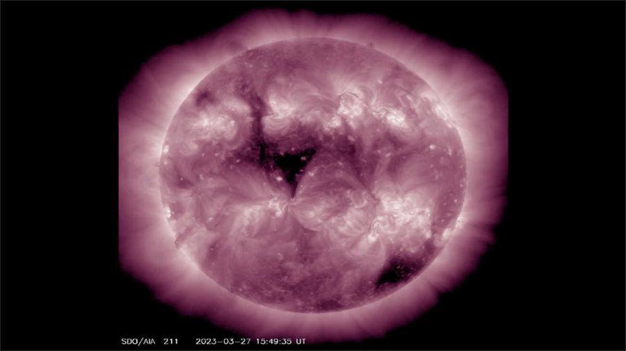 Image of the Sun taken on 03/27/2023 taken by the Solar Dynamics Observatory |  Courtesy of NASA/SDO and the science teams at AIA, EVE, and HMI