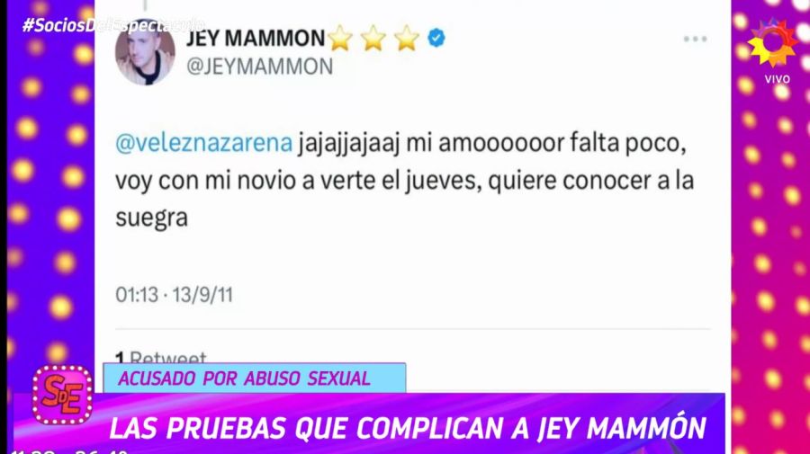 Tuit Jey Mammón que involucra a Nazarena Vélez