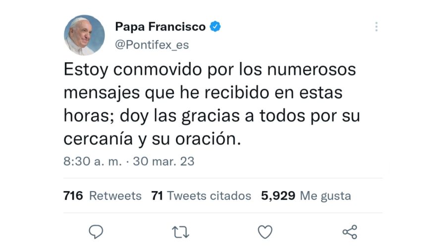 Tweet do Papa Francisco