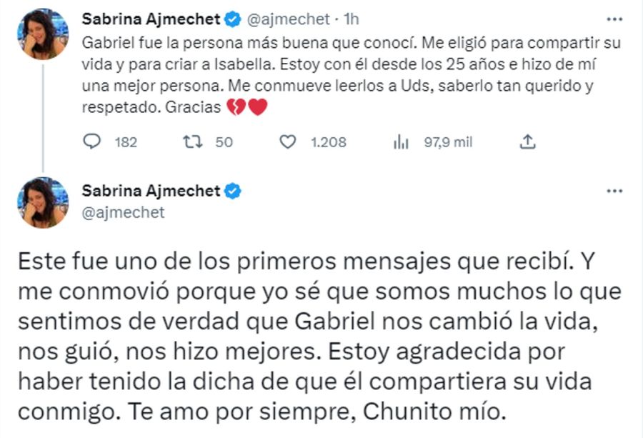 Mensaje de Sabrina Ajmechet tras la muerte de Gabriel Palumbo 20230331