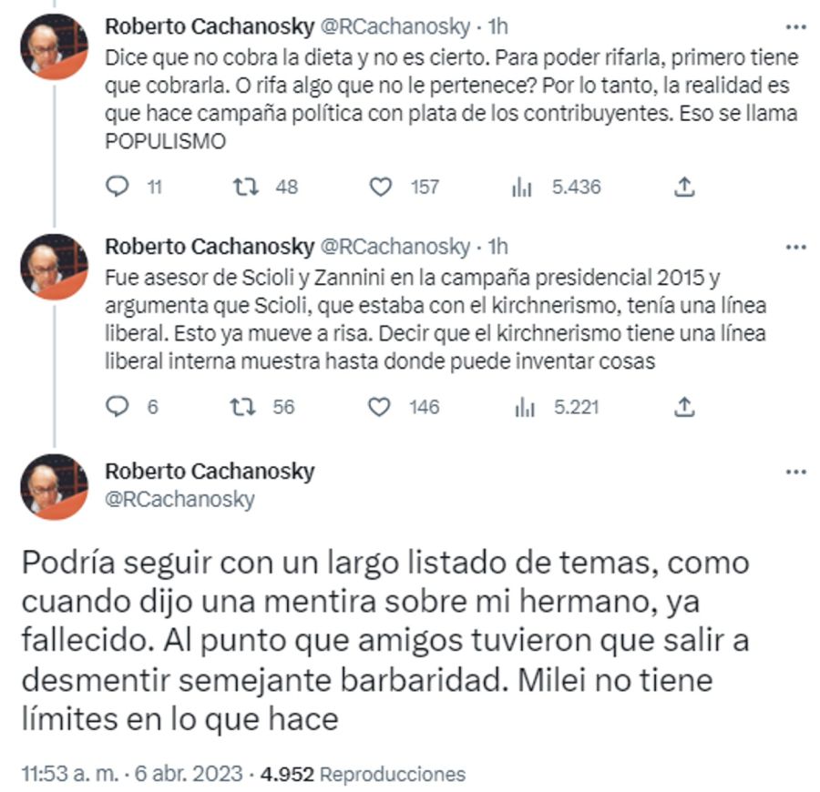 Mensaje de Cachanovsky contra Milei 20230406