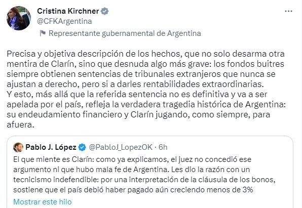 Tweet CFK 