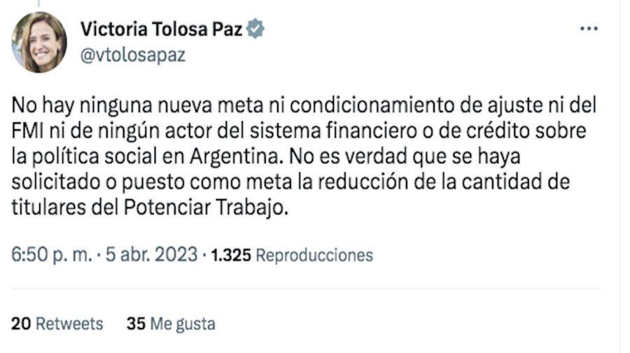 Twitter de Tolosa Paz 20230406