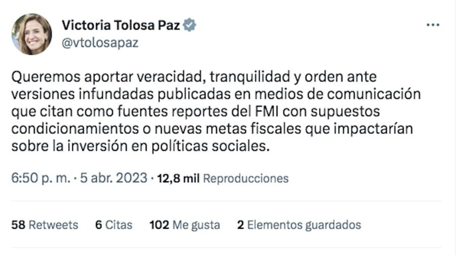 Twitter de Tolosa Paz 20230406